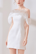 Sophia Elegant Off Shoulder Tulle White Dress Avalabel