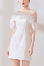 Sophia Elegant Off Shoulder Tulle White Dress Avalabel