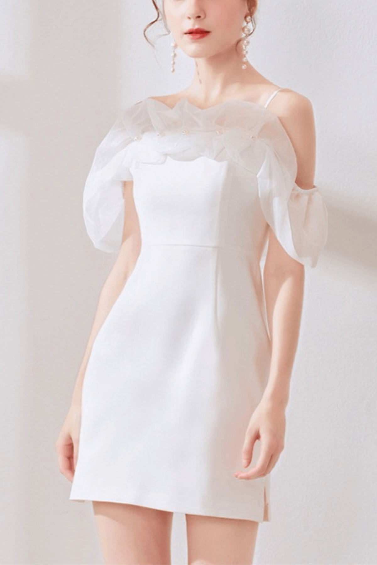 Sophia Elegant Off Shoulder Tulle White Dress Avalabel