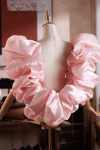 Pink Glossy Organza Voluminous Ruffled Shawl Avalabel