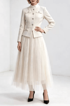 Lydia White Jacket and Tulle Midi Skirt Two Piece Set Avalabel