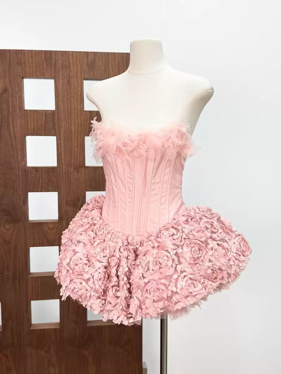 Strapless Petal Floral Corset A Line Dress Avalabel
