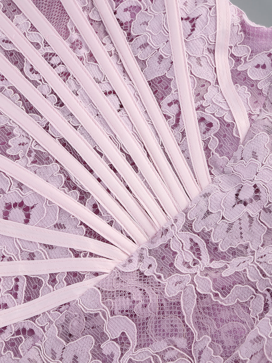 Kellie Strapless Lace Appliques Mini Dress In Light Purple Avalabel