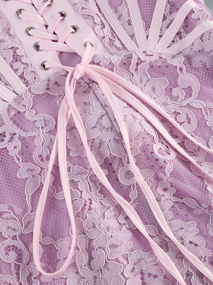 Kellie Strapless Lace Appliques Mini Dress In Light Purple Avalabel