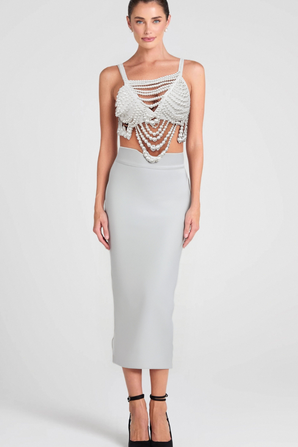 PEARL EMBELLISHED BUSTIER TOP
