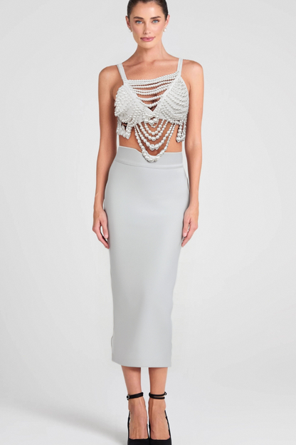 PEARL EMBELLISHED BUSTIER TOP