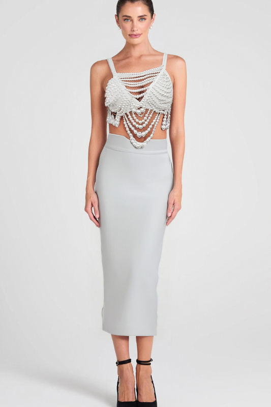PEARL EMBELLISHED BUSTIER TOP