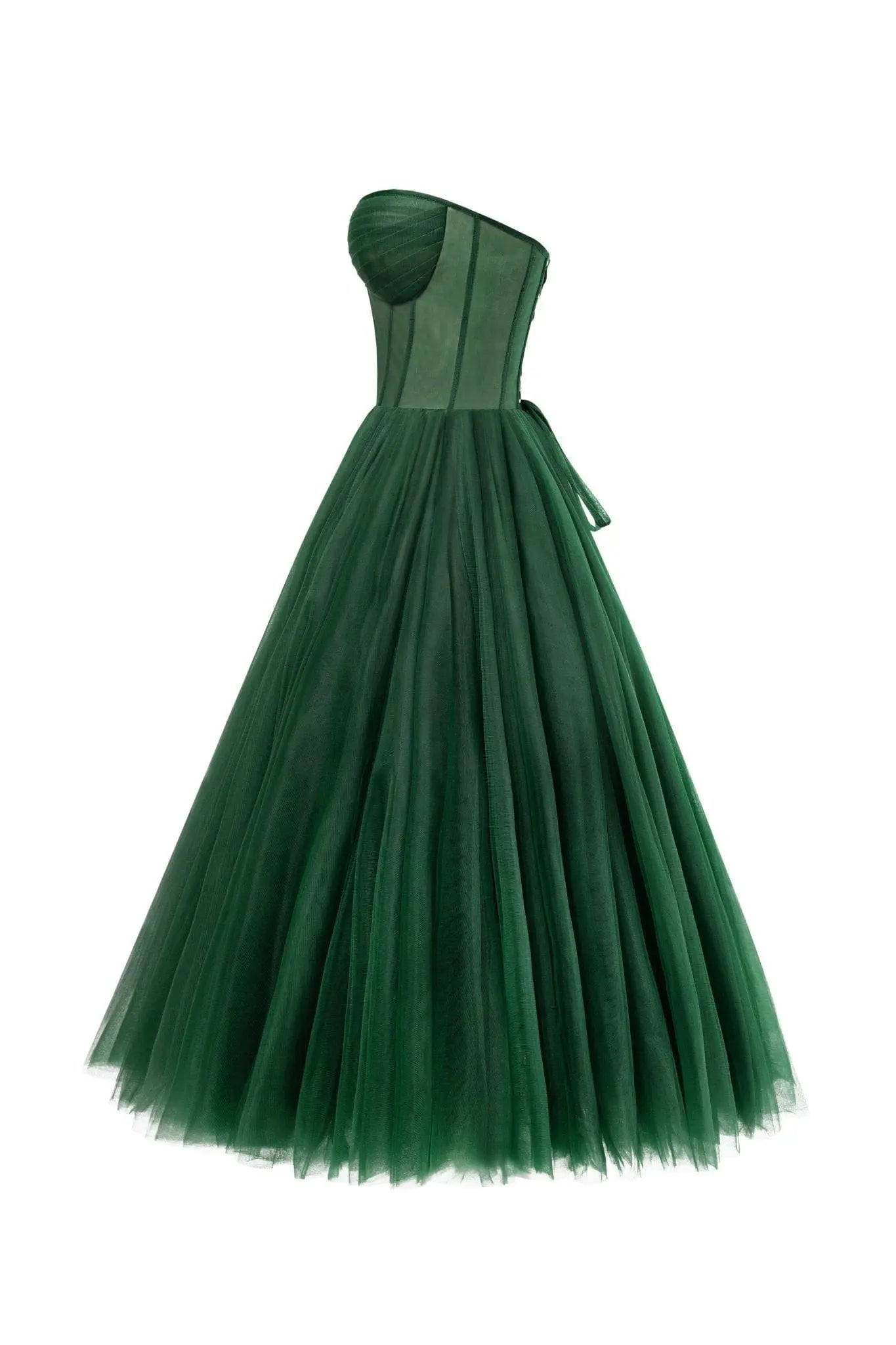 Emerald Green Strapless Puffy Midi Tulle Dress Avalabel