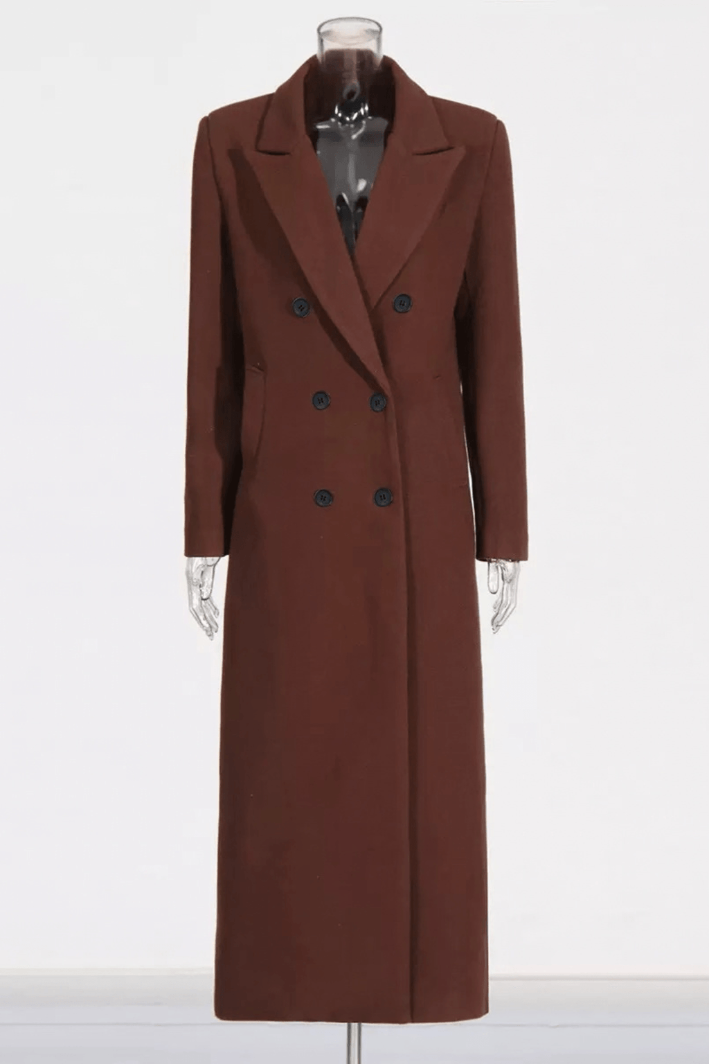 Karin Brown Double Breasted Long Wool Coat Avalabel
