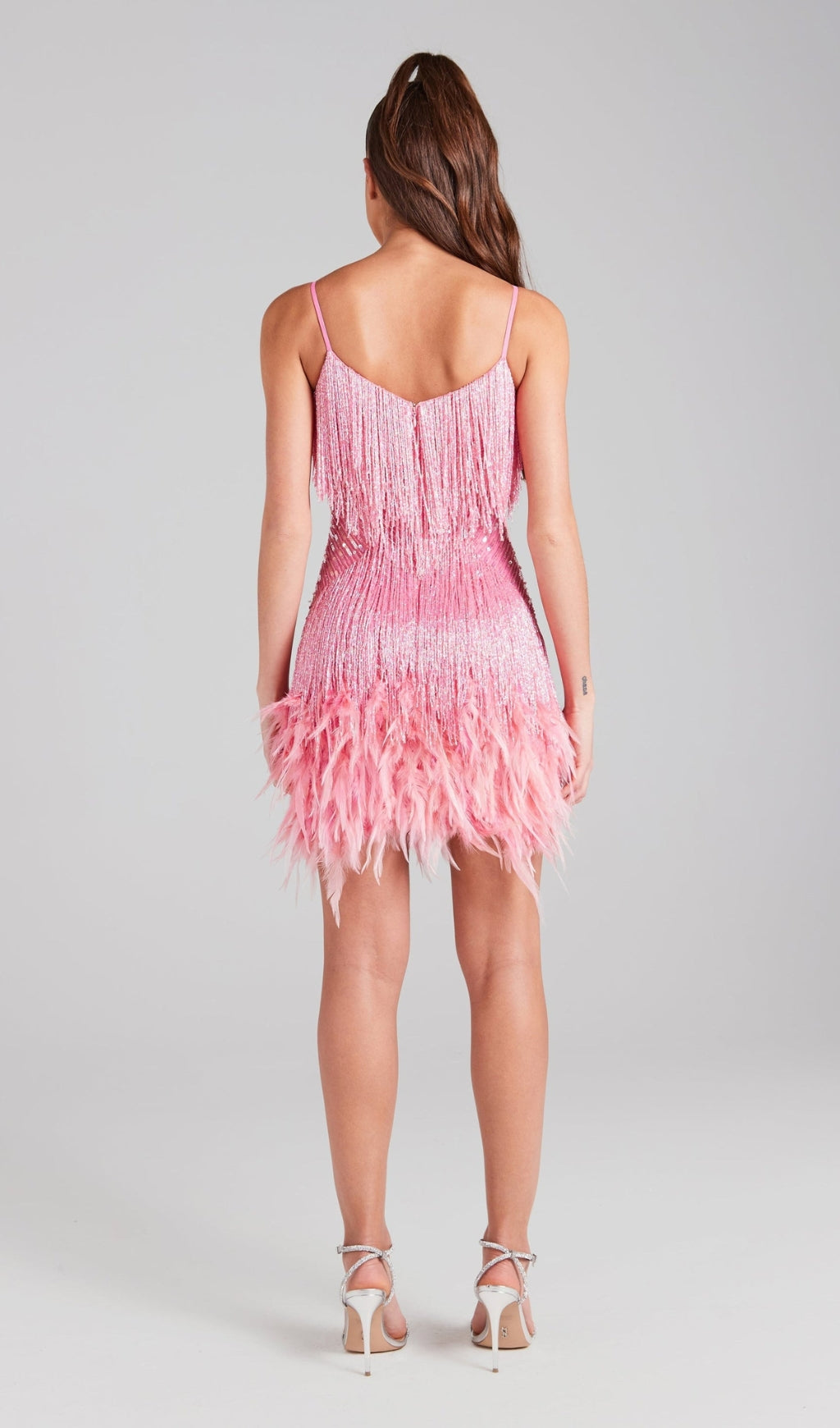 PINK TASSEL FEATHER MINI DRESS Avalabel