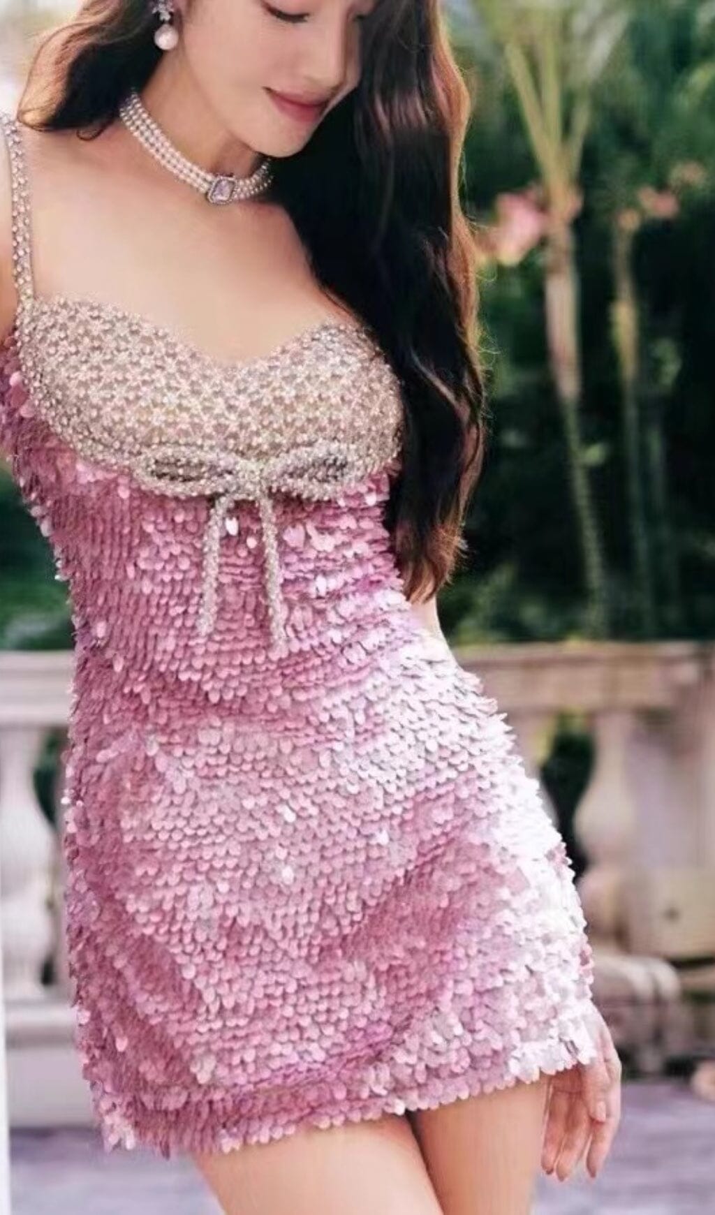 EMBELLISHED SEQUIN MINI DRESS IN PINK Avalabel