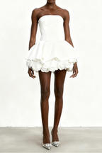 Lucie white petal-layered strapless corset mini dress Avalabel