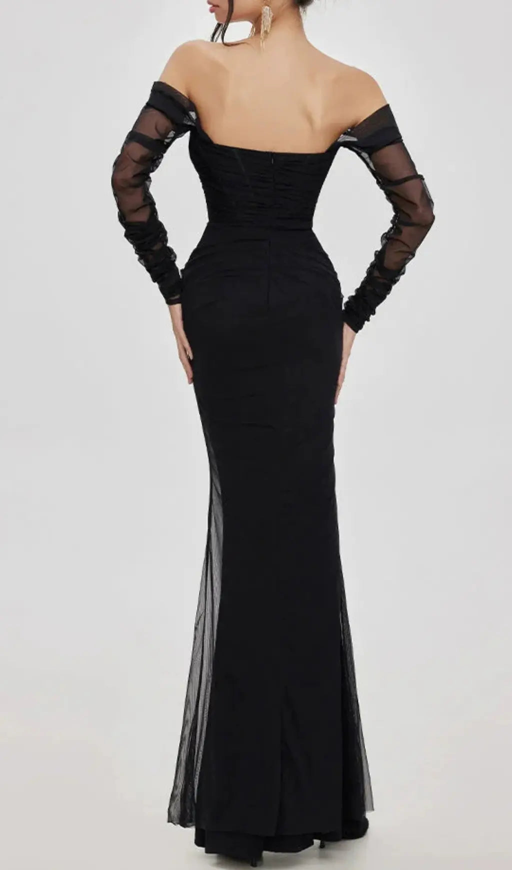 Ariel black Mesh Off-Shoulder Mermaid Maxi Dress Avalabel