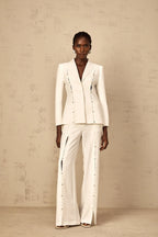 theresa diamond studded hollow out blazer set in white Avalabel