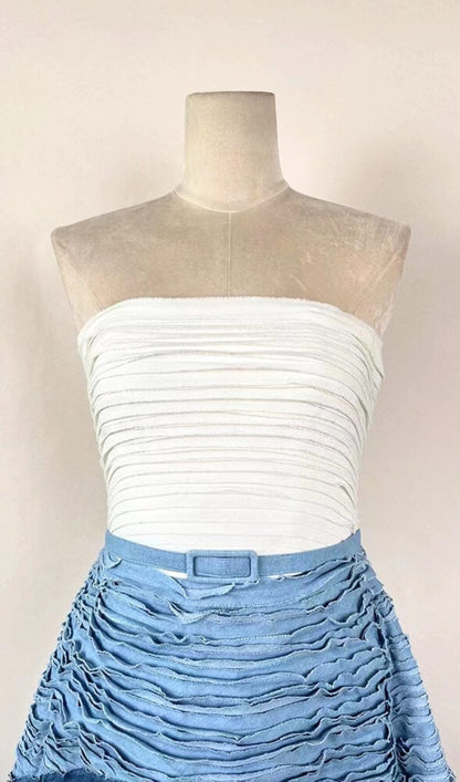 BLUE RIPPLE HALTER MIDI DRESS