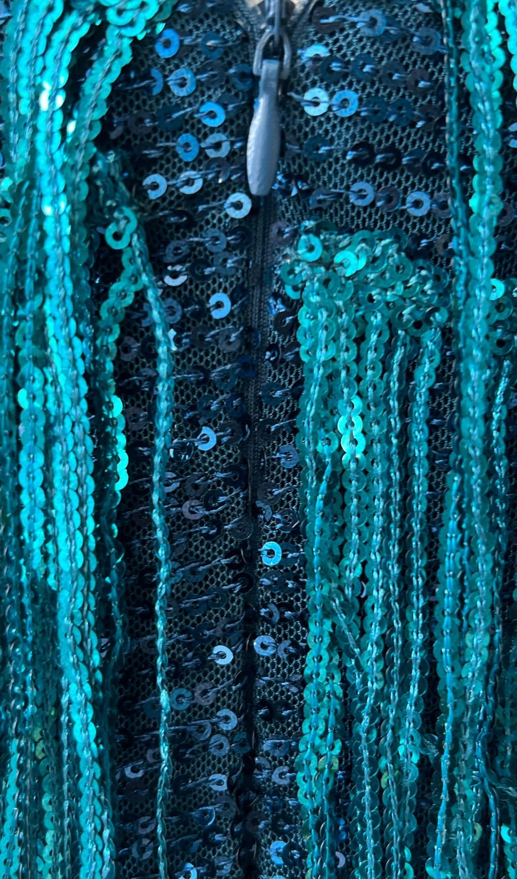 EMERALD TASSEL FEATHER MINI DRESS Avalabel