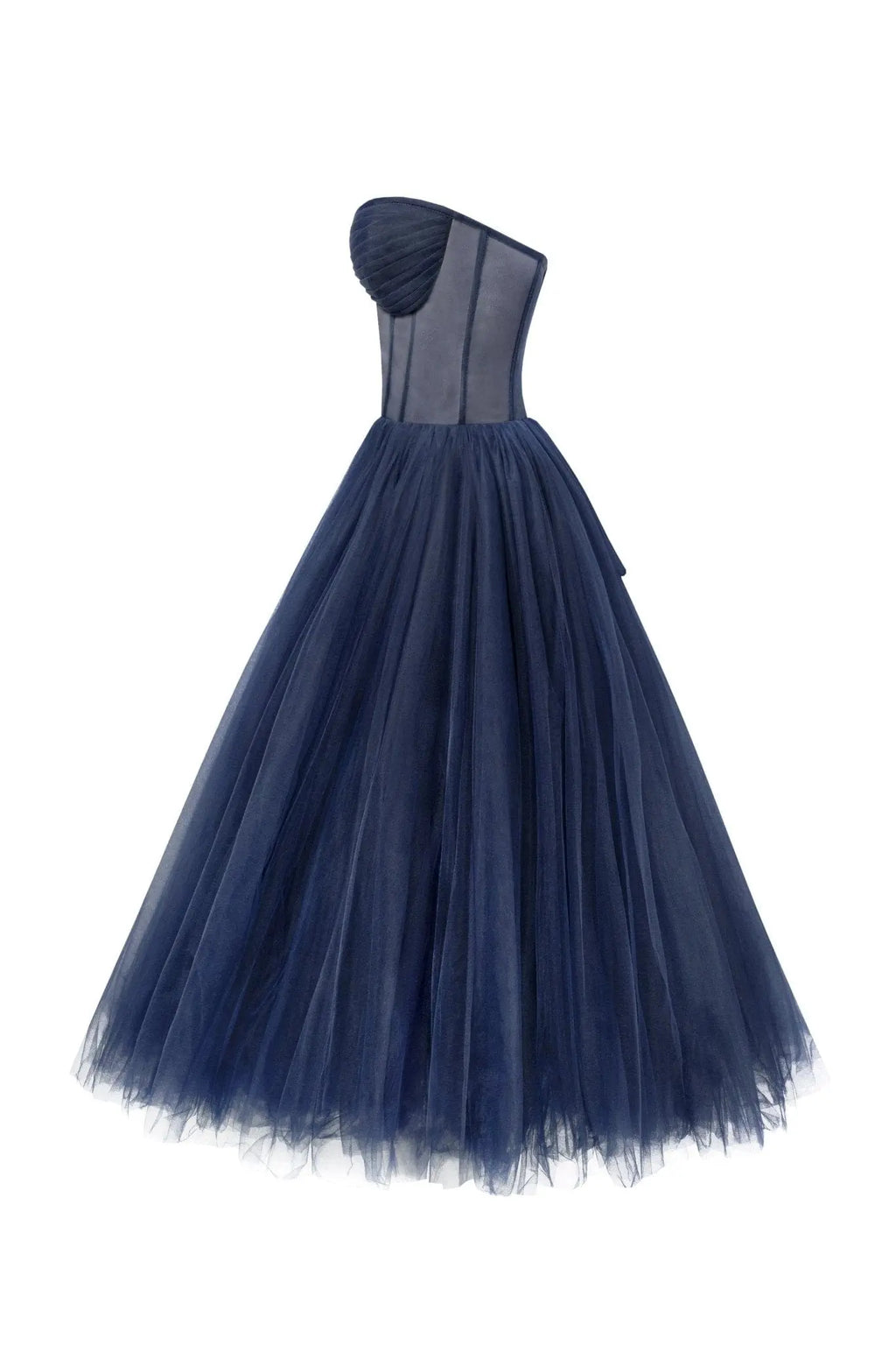 Navy Strapless Puffy Midi Tulle Dress Avalabel