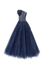 Navy Strapless Puffy Midi Tulle Dress Avalabel