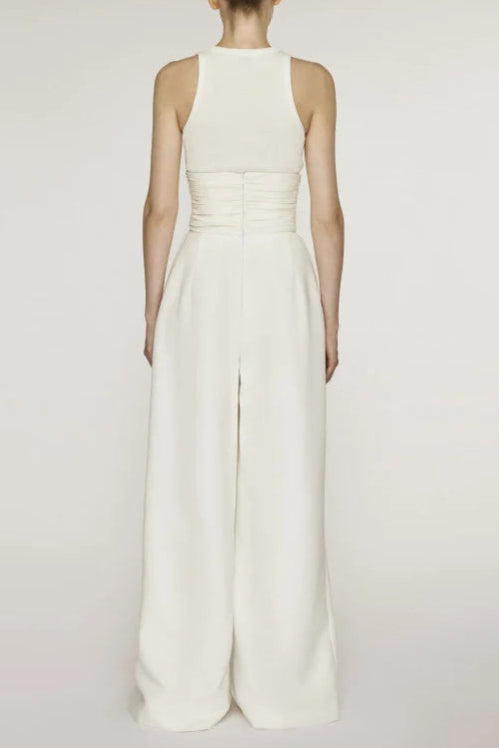 VEST HIGH WAIST WIDE LEG LONG SKIRT SUIT IN WHITE Avalabel