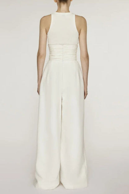 VEST HIGH WAIST WIDE LEG LONG SKIRT SUIT IN WHITE
