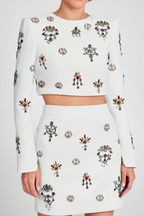 WHITE RHINESTONE EMBELLISHED SKIRT SET Avalabel