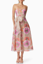 Strapless Flower Sequin Embellished Midi Dress Avalabel