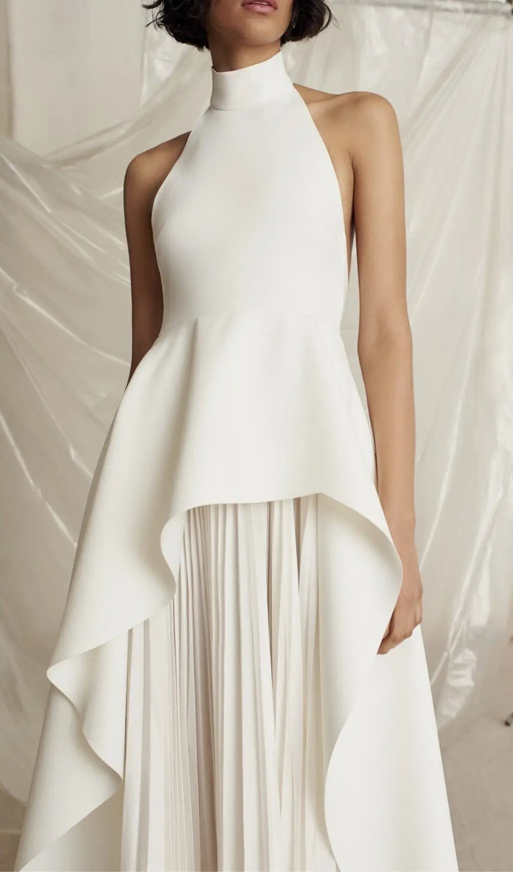 WHITE BANDAGE HALTER IRREGULAR MAXI DRESS Avalabel