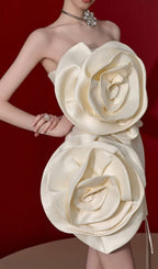 BEIGE FLOWER STRAPLESS BIND MINI DRESS Avalabel