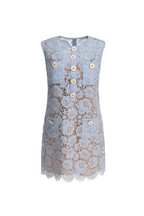 Eunice Hollow Pencil Lace Mini Dress in Blue Avalabel