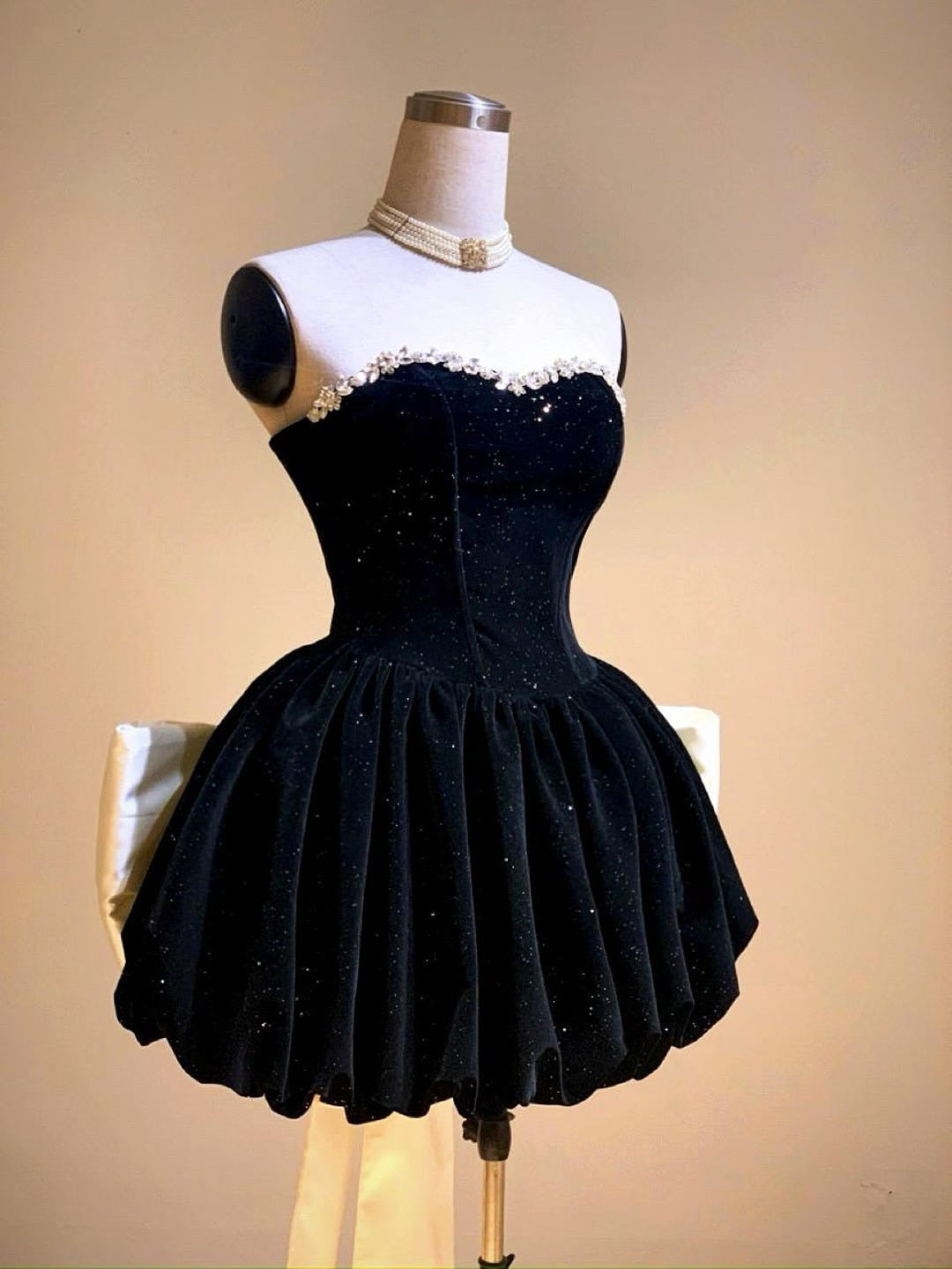 Zaahir Rhinestone Bow Sequin Strapless Mini Dress Avalabel
