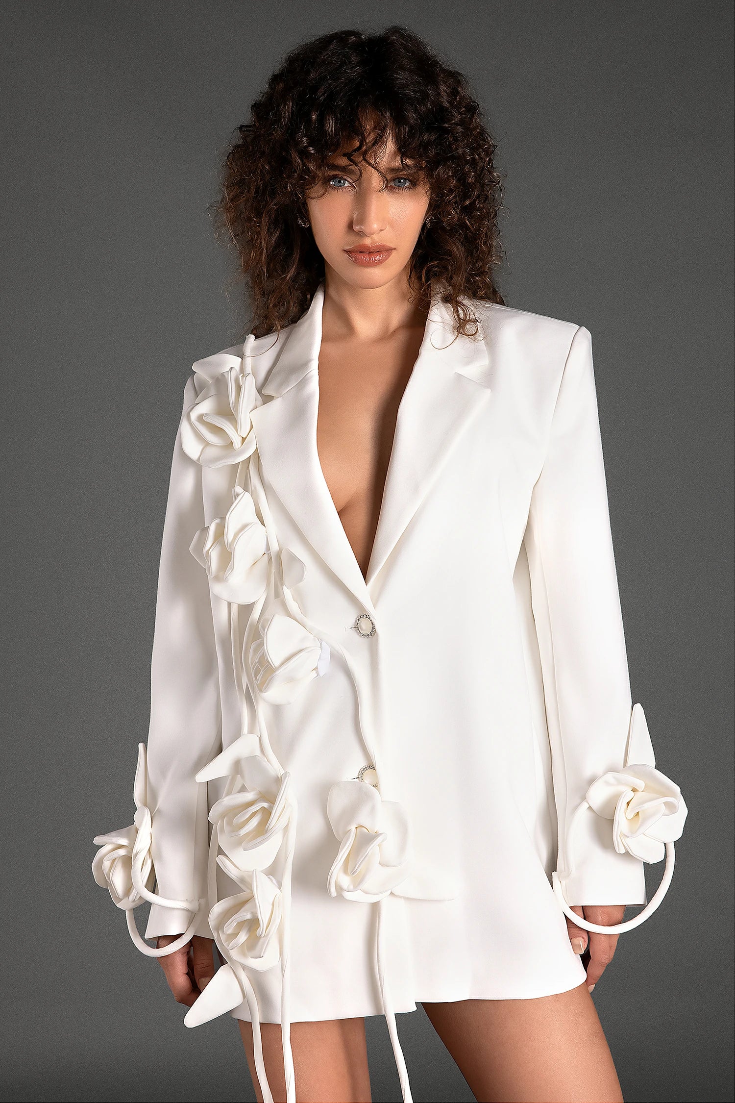 MUSTIDIS LONG SLEEVE LAPEL 3D FLOWER BLAZER Avalabel