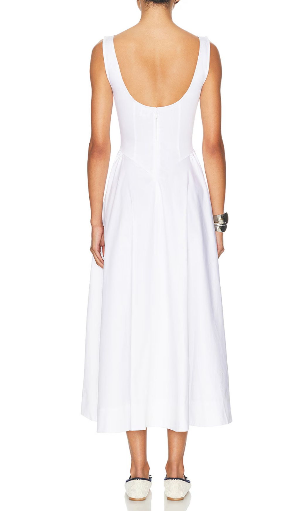 Stretch Cotton Sateen Midi Dress in white Avalabel