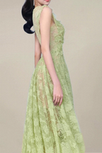jennifer Lace Flower embellished maxi Dress in green Avalabel