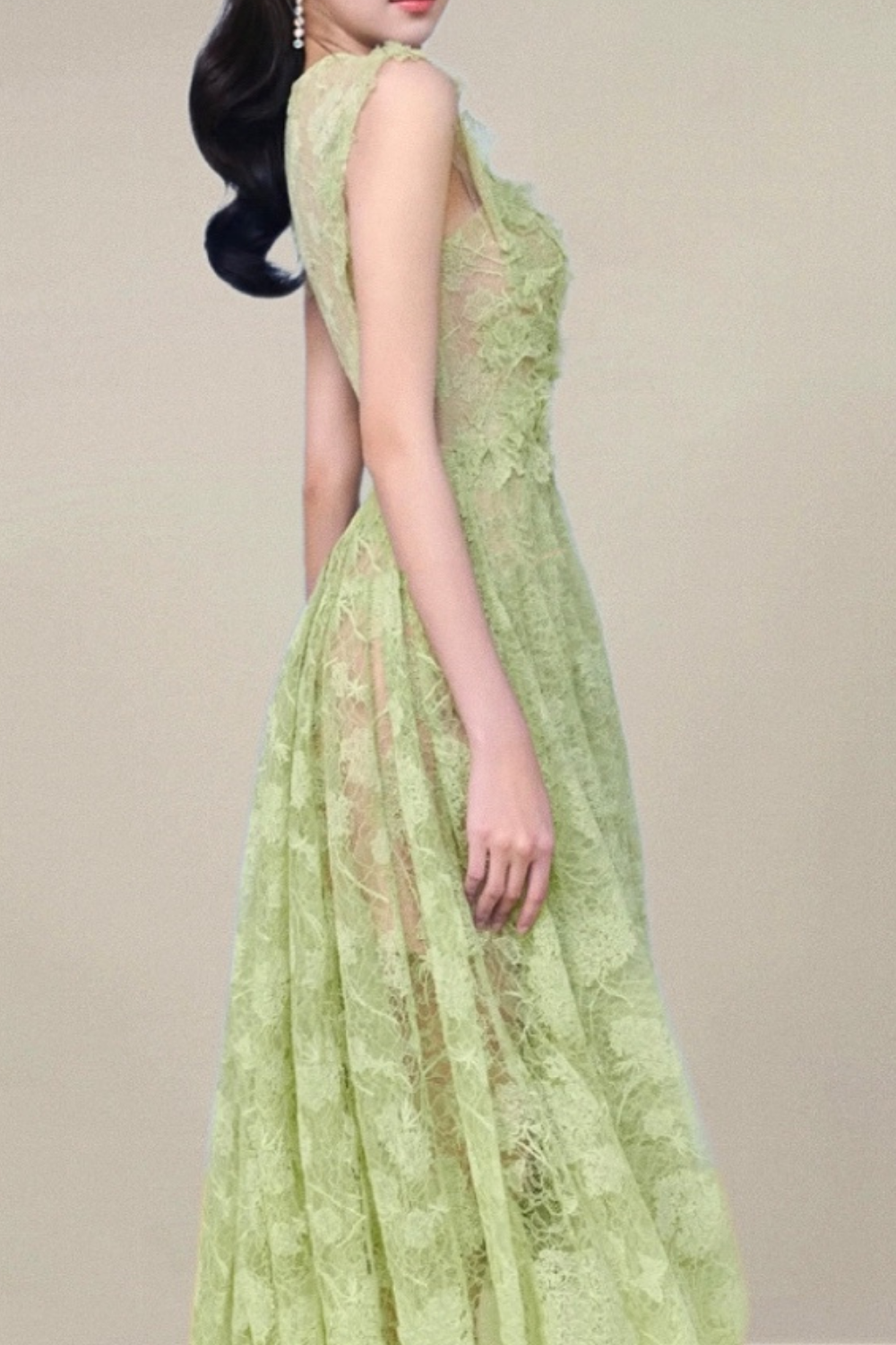 jennifer Lace Flower embellished maxi Dress in green Avalabel