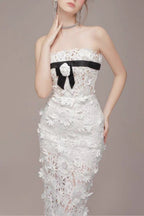 Strapless Flower Embroidery Maxi Dress In White Avalabel