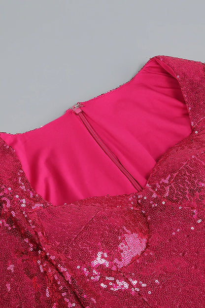 SEQUIN FEATHER MINI DRESS IN PINK