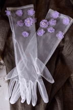 Purple 3D Flower Decor Sheer Tulle Long Gloves Avalabel