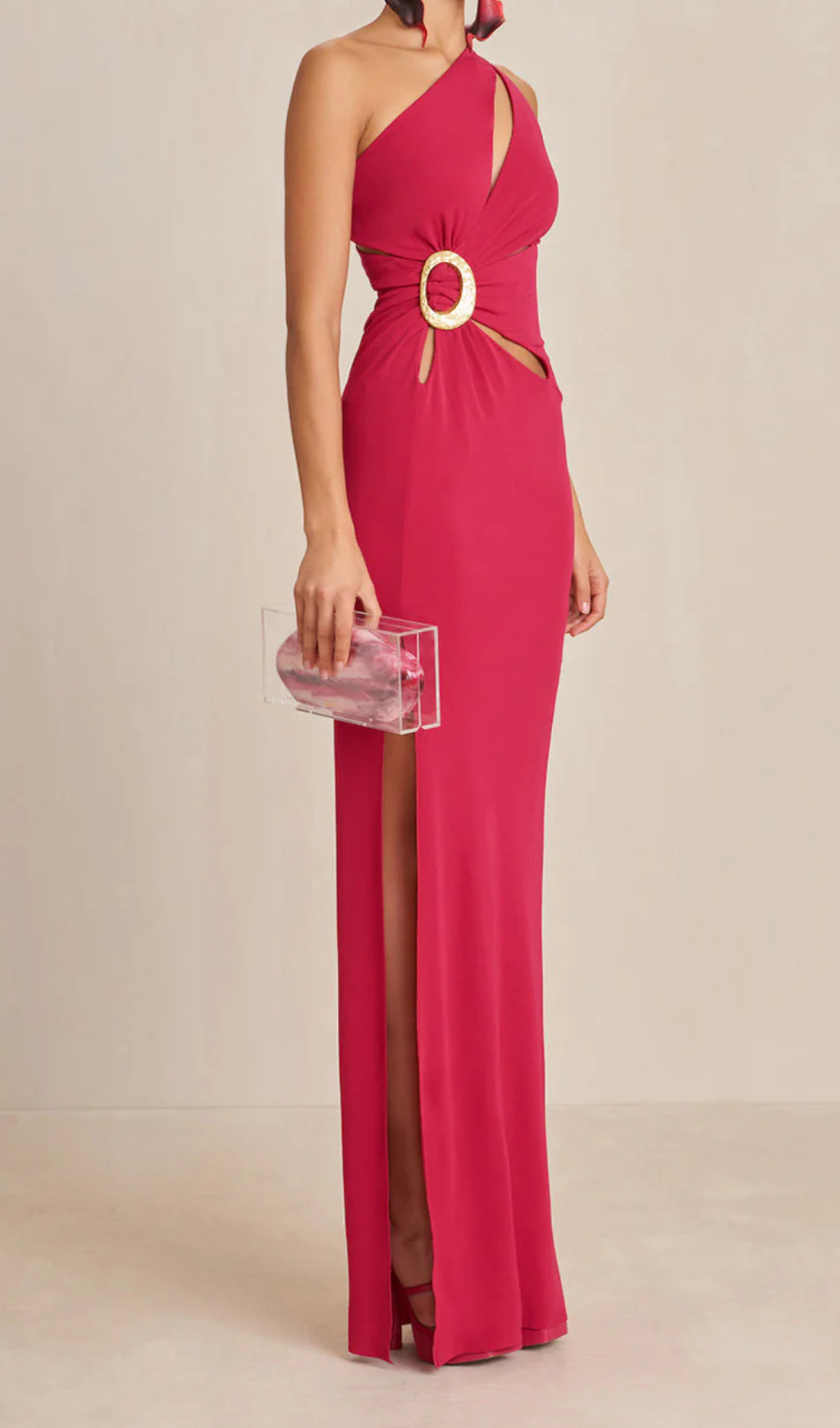 One-Shoulder Cutout Side Slit Maxi Dress In Magenta Avalabel
