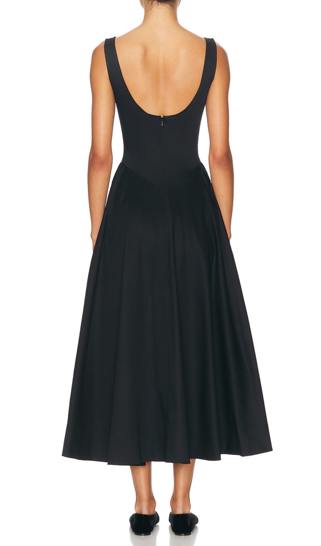 Stretch Cotton Sateen Midi Dress in black Avalabel