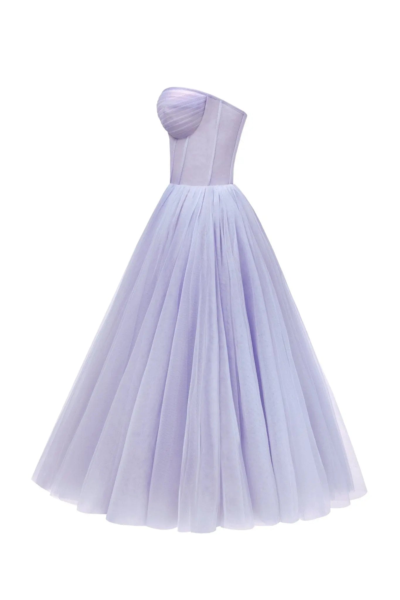 Lavender Strapless Puffy Midi Tulle Dress Avalabel