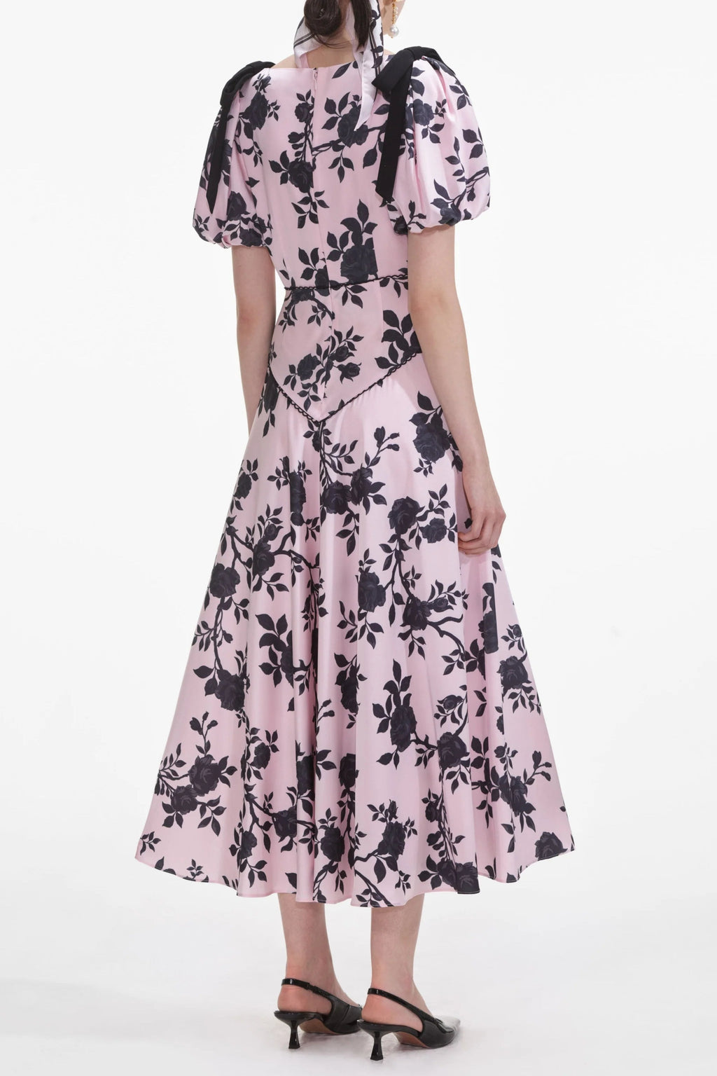 V-Neck Satin Floral Midi Dress in Pink Avalabel