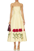 Leona Satin Floral Print Off-Shoulder Midi Dress Avalabel