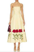 Leona Satin Floral Print Off-Shoulder Midi Dress Avalabel