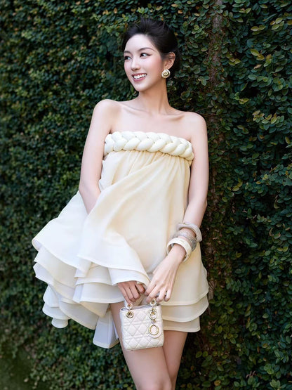 Hemp Rope Tube Top Tutu Skirt in Beige
