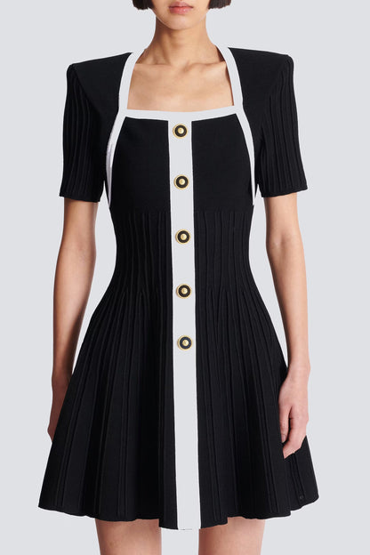 Two-Tone A-Line Knit Dress