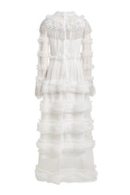 Kimberley White Beaded Frill Round Neck Midi Dress Avalabel