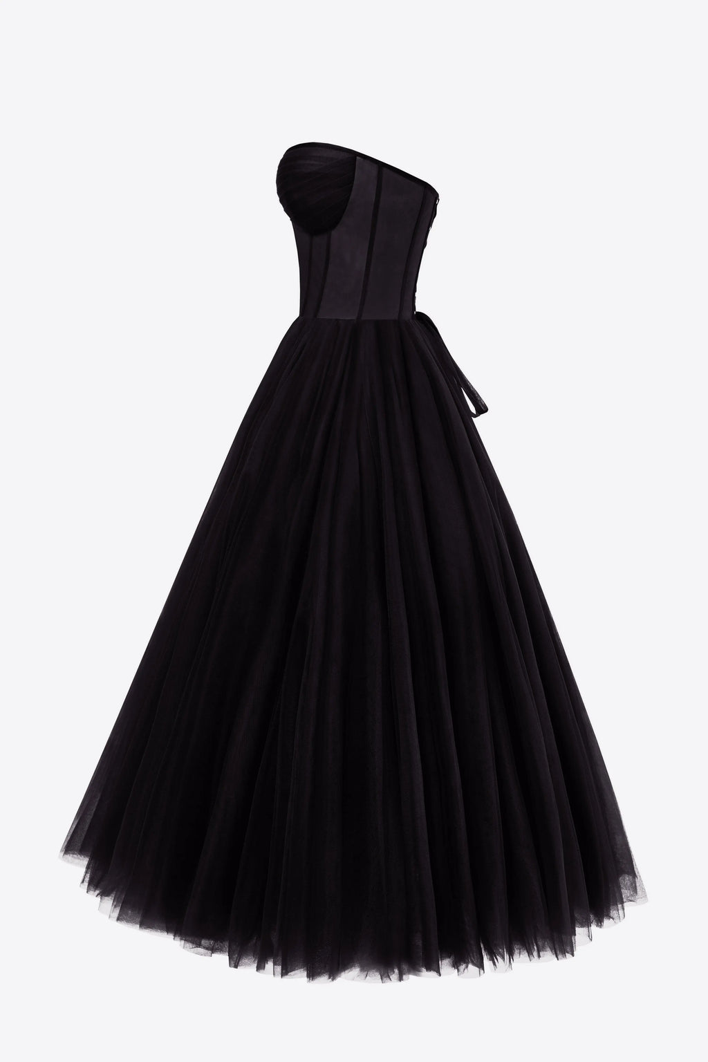 Black Strapless Puffy Midi Tulle Dress Avalabel