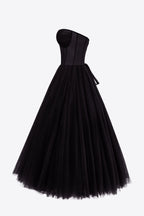 Black Strapless Puffy Midi Tulle Dress Avalabel