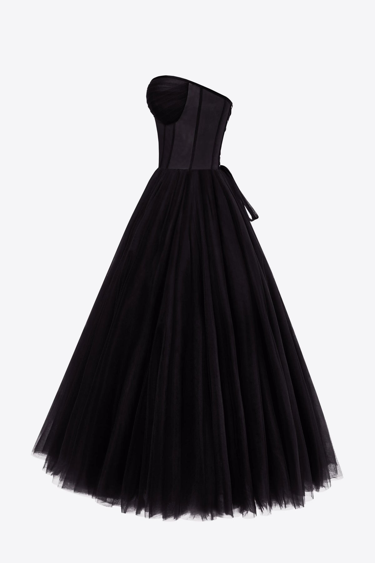 Black Strapless Puffy Midi Tulle Dress Avalabel