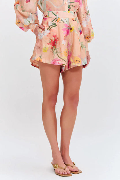 Orange Jenny Floral Printed Shirt Shorts Set